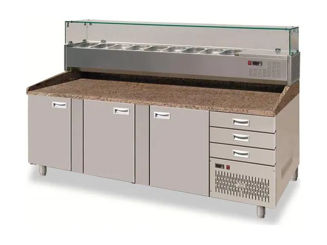 PRC-3DN Series Pizza Preparation Counters with Countertop Refrigerated Display and Neutral Drawers