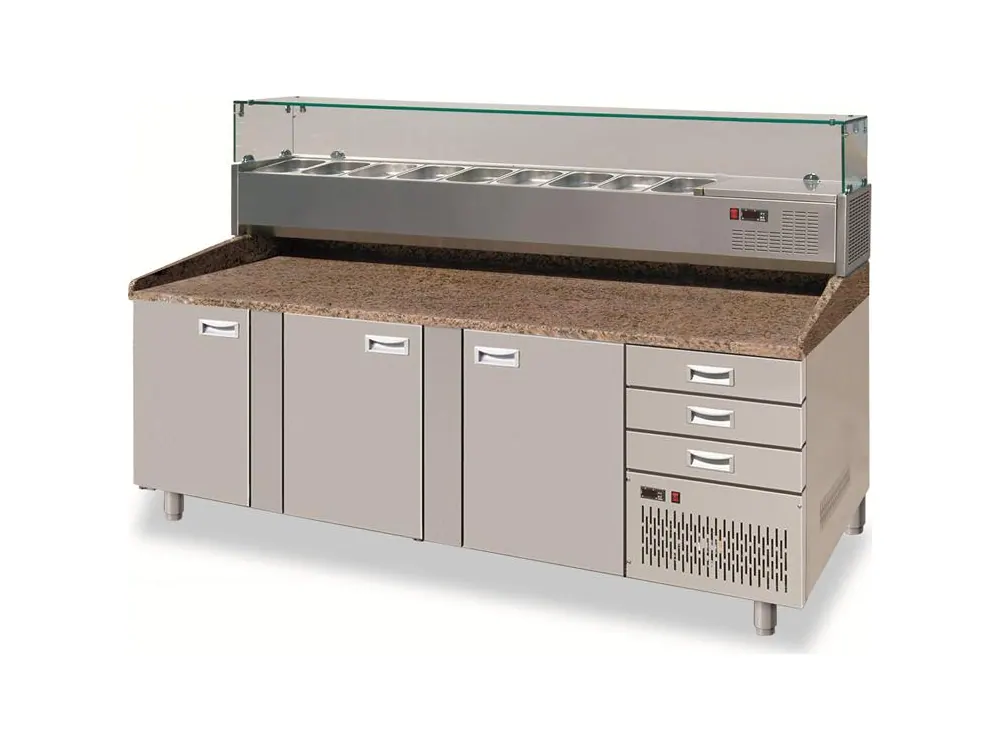 PRC-3DN Series Pizza Preparation Counters with Countertop Refrigerated Display and Neutral Drawers